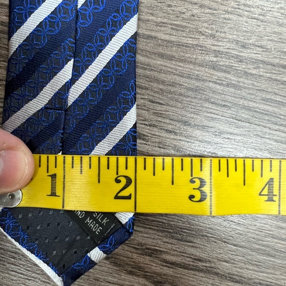 Firsite Blue, Navy & White Stripe Skinny Silk Tie - Picture 5 of 5